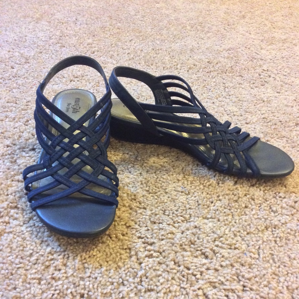 Navy Wedged Sandals